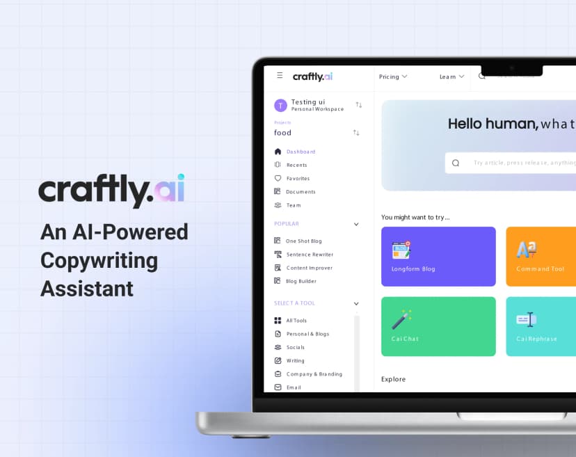 Craftly AI analytics dashboard and website interface by Wondercraftz
